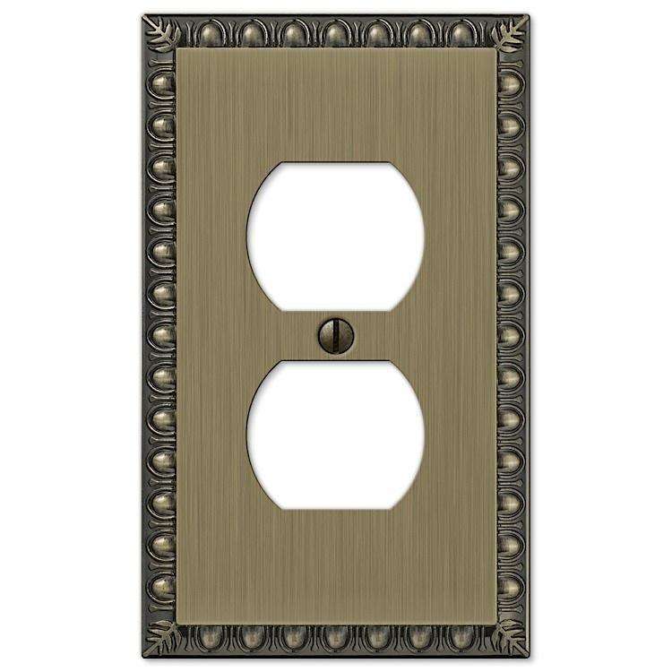 Egg & Dart Antique Brass 1 Duplex Outlet - Wallplatesonline.com