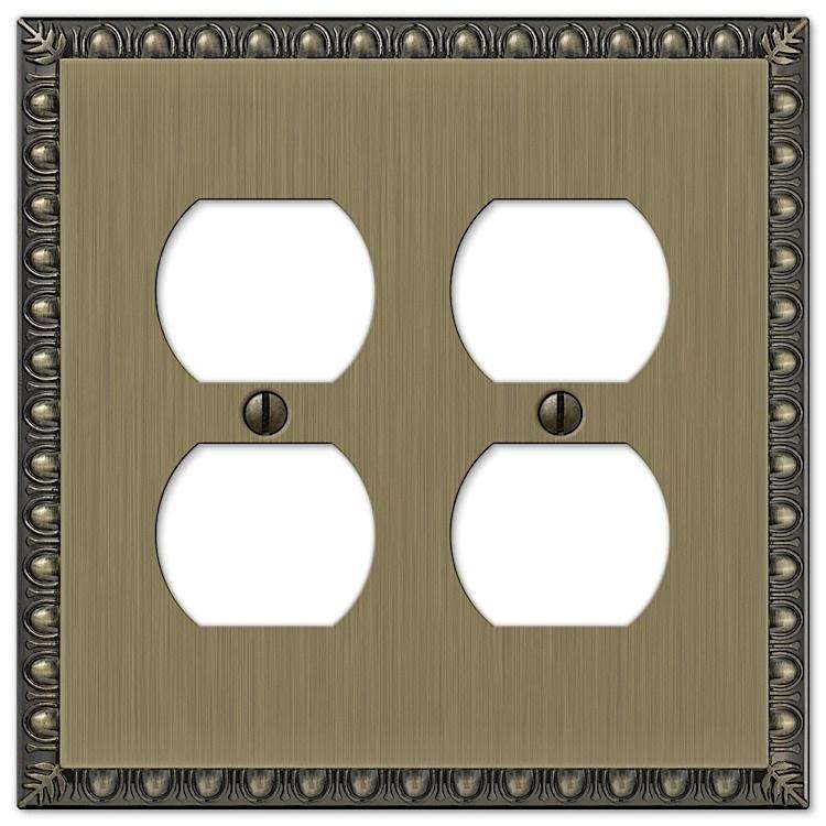 Egg & Dart Antique Brass 2 Duplex Outlet - Wallplatesonline.com