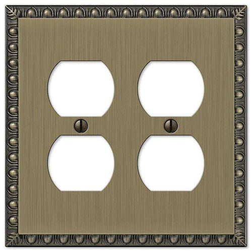Egg & Dart Antique Brass 2 Duplex Outlet - Wallplatesonline.com