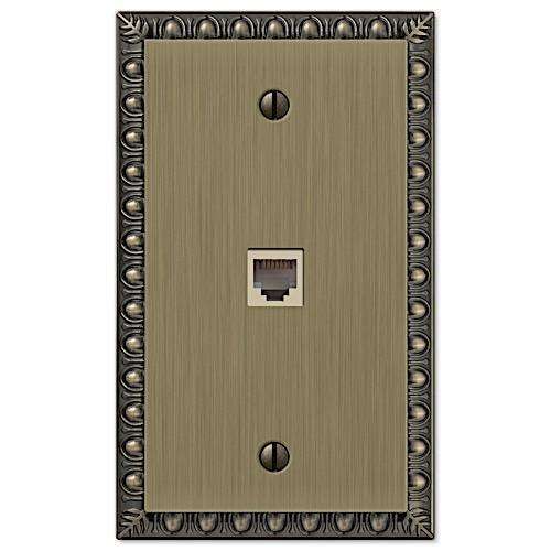 Egg & Dart Antique Brass 1 Phone Jack with Hardware