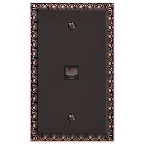 Egg & Dart Aged Bronze 1 Phone Jack with Hardware - Wallplatesonline.com