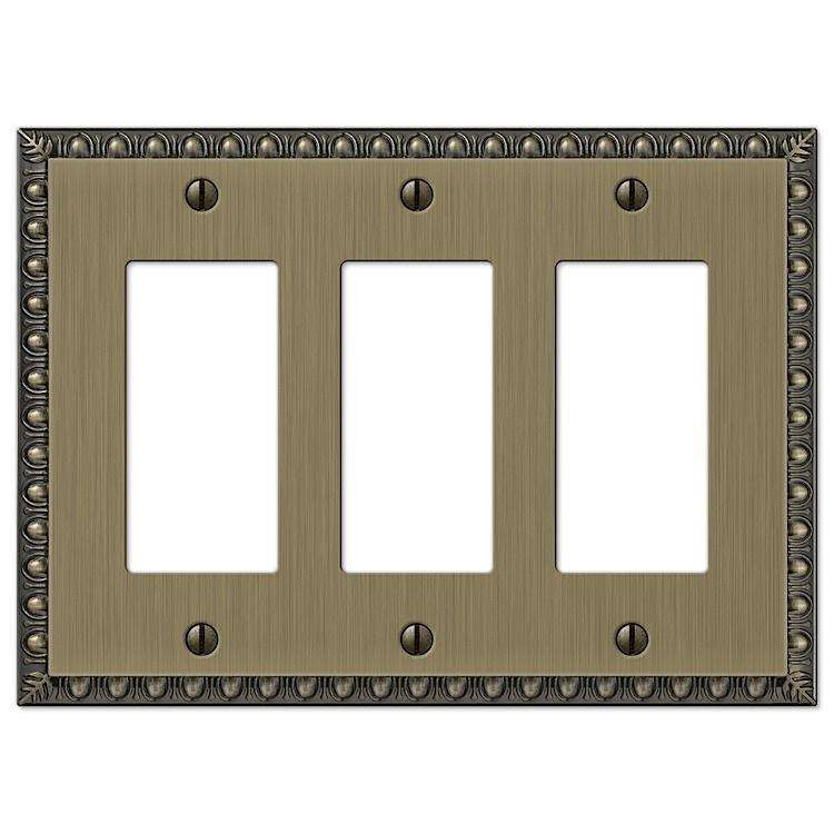 Egg & Dart Antique Brass 3 Rocker (GFI) - Wallplatesonline.com