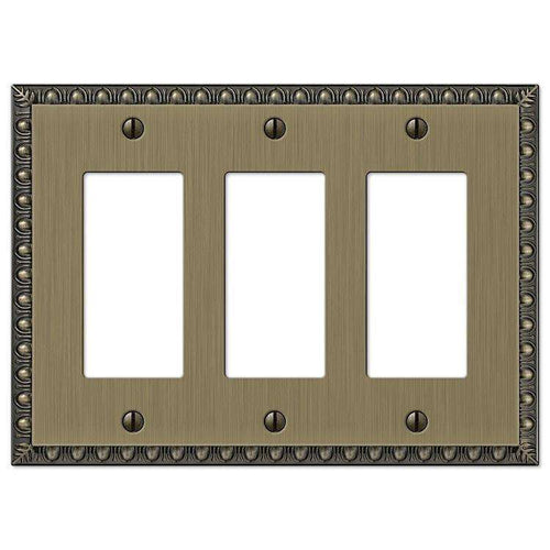 Egg & Dart Antique Brass 3 Rocker (GFI) - Wallplatesonline.com