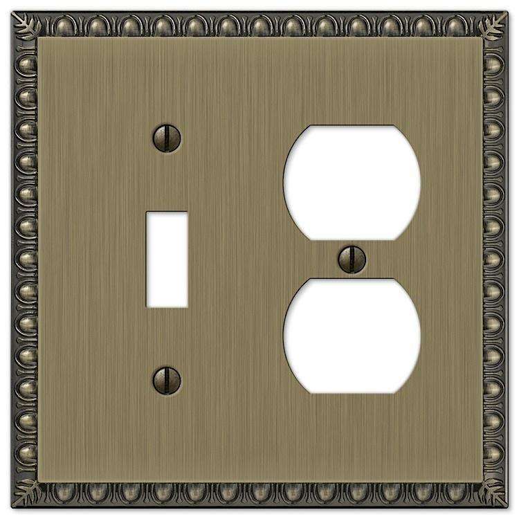 Egg & Dart Antique Brass Toggle / Duplex Outlet