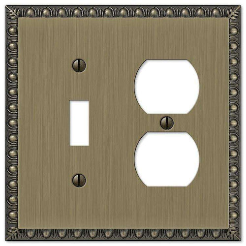 Egg & Dart Antique Brass Toggle / Duplex Outlet - Wallplatesonline.com