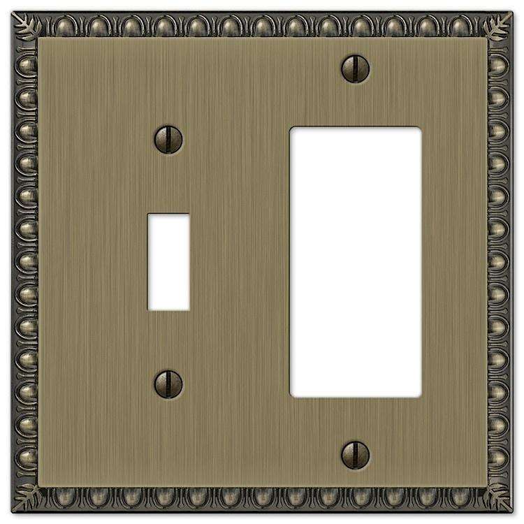Egg & Dart Antique Brass Toggle / 1 Rocker (GFI) - Wallplatesonline.com