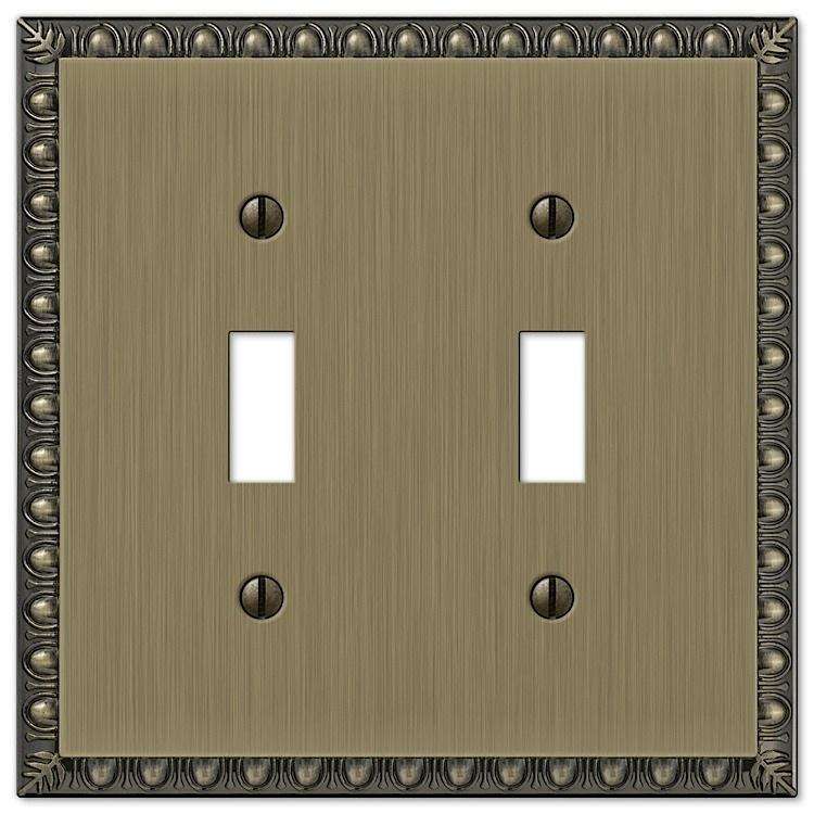Egg & Dart Antique Brass Double Toggle - Wallplatesonline.com