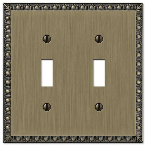 Egg & Dart Antique Brass Double Toggle - Wallplatesonline.com