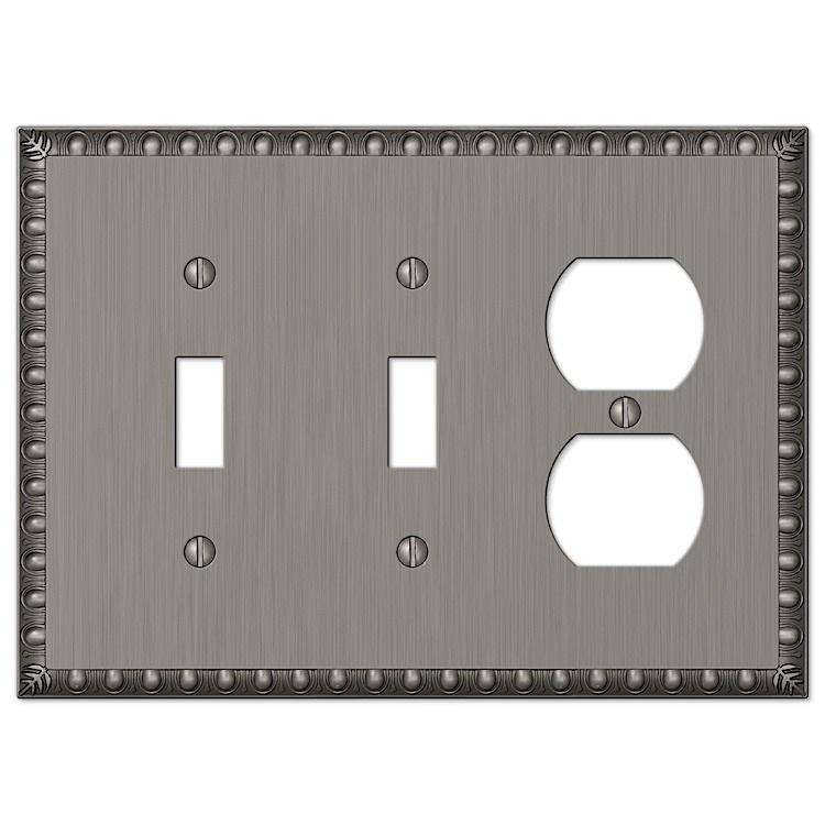 Egg & Dart Antique Nickel 2 Toggle / Duplex Outlet - Wallplatesonline.com