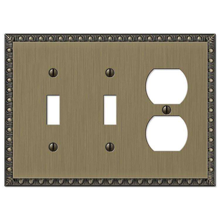 Egg & Dart Antique Brass 2 Toggle / Duplex Outlet - Wallplatesonline.com