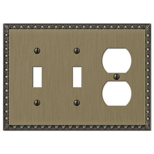 Egg & Dart Antique Brass 2 Toggle / Duplex Outlet - Wallplatesonline.com