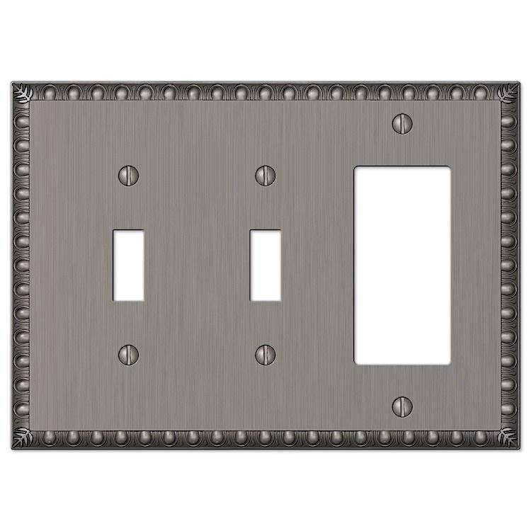 Egg & Dart Antique Nickel 2 Toggle / 1 Rocker (GFI)