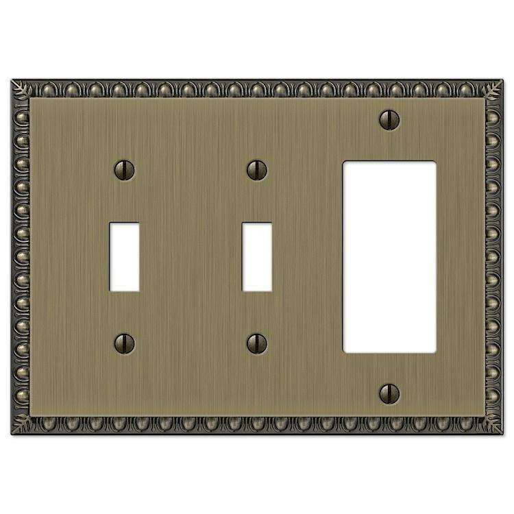 Egg & Dart Antique Brass 2 Toggle / 1 Rocker (GFI)