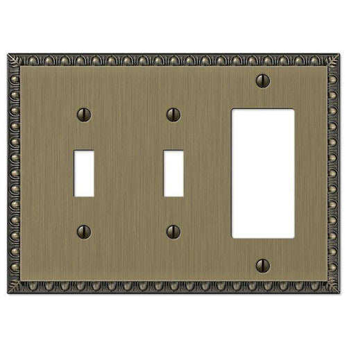 Egg & Dart Antique Brass 2 Toggle / 1 Rocker (GFI) - Wallplatesonline.com
