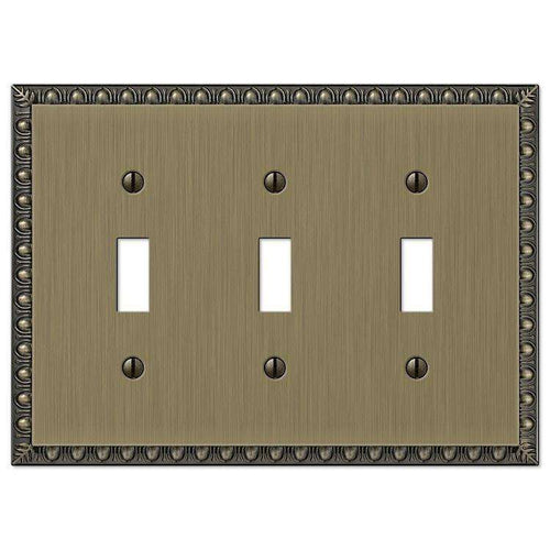 Egg & Dart Antique Brass Triple Toggle - Wallplatesonline.com
