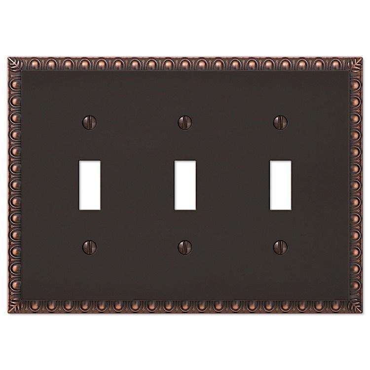 Egg & Dart Aged Bronze Triple Toggle - Wallplatesonline.com