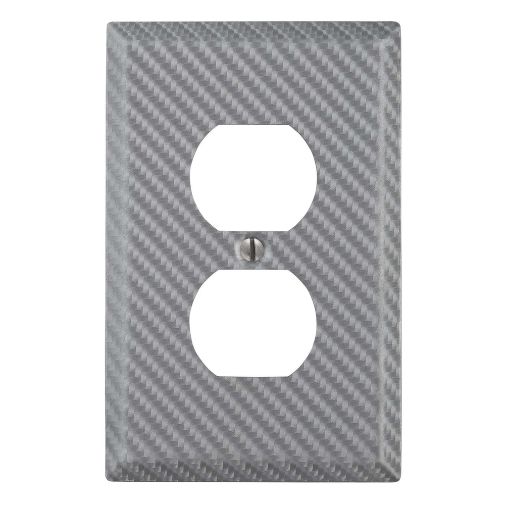Carbon Fiber Silver Steel 1 Duplex Outlet Wallplate