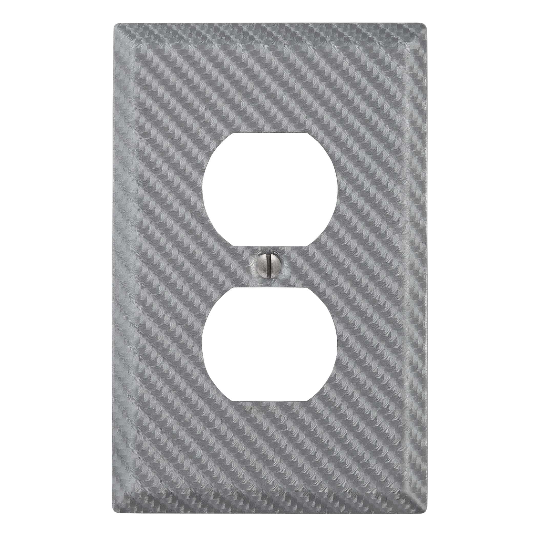 Carbon Fiber Silver Steel 1 Duplex Outlet Wallplate:Wallplatesonline.com