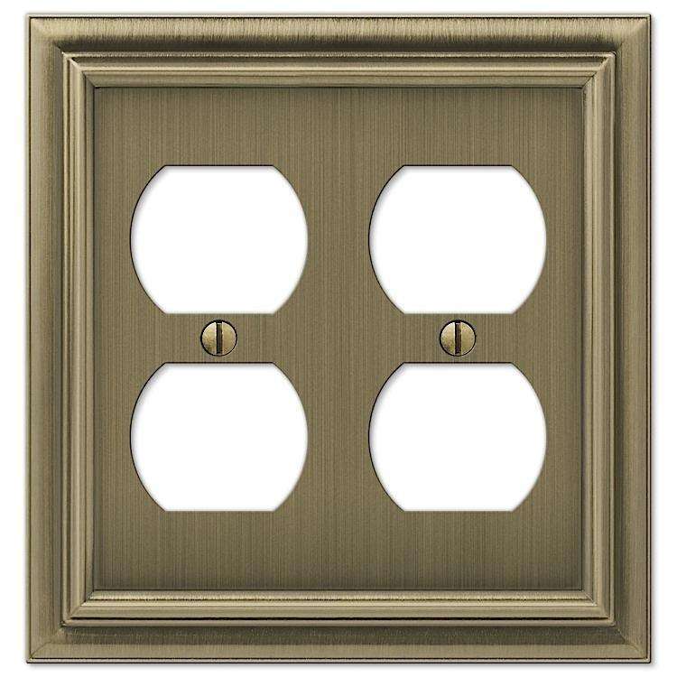 Continental Brushed Brass 2 Duplex Outlet - Wallplatesonline.com