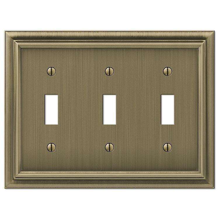 Continental Brushed Brass Triple Toggle - Wallplatesonline.com