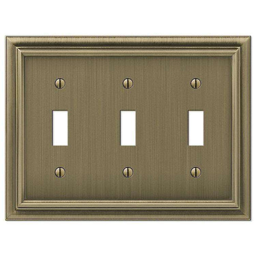 Continental Brushed Brass Triple Toggle - Wallplatesonline.com