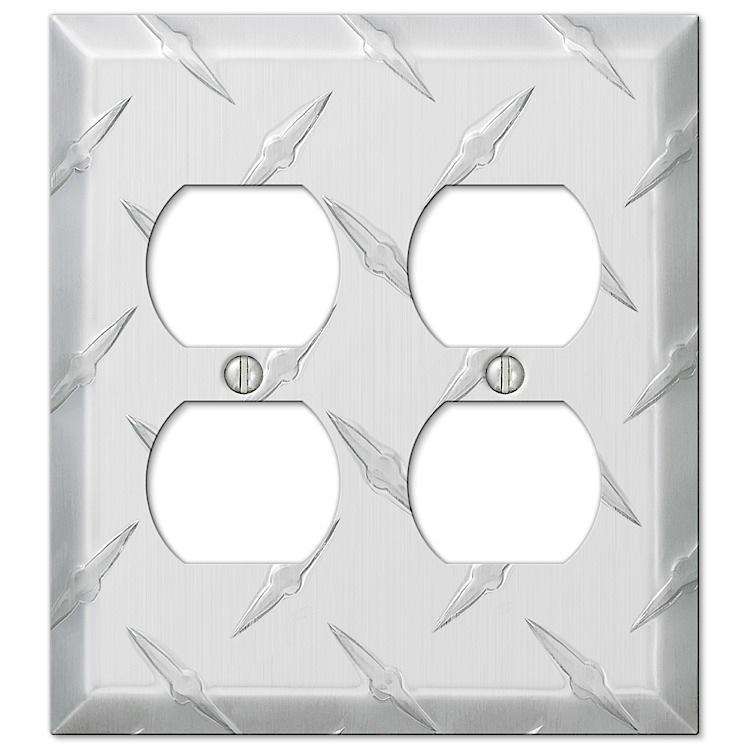 Garage Plate Aluminum 2 Duplex Outlet - Wallplatesonline.com