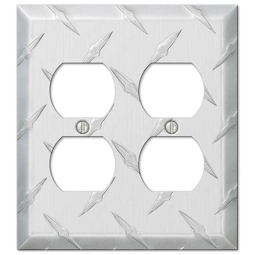 Garage Plate Aluminum 2 Duplex Outlet - Wallplatesonline.com