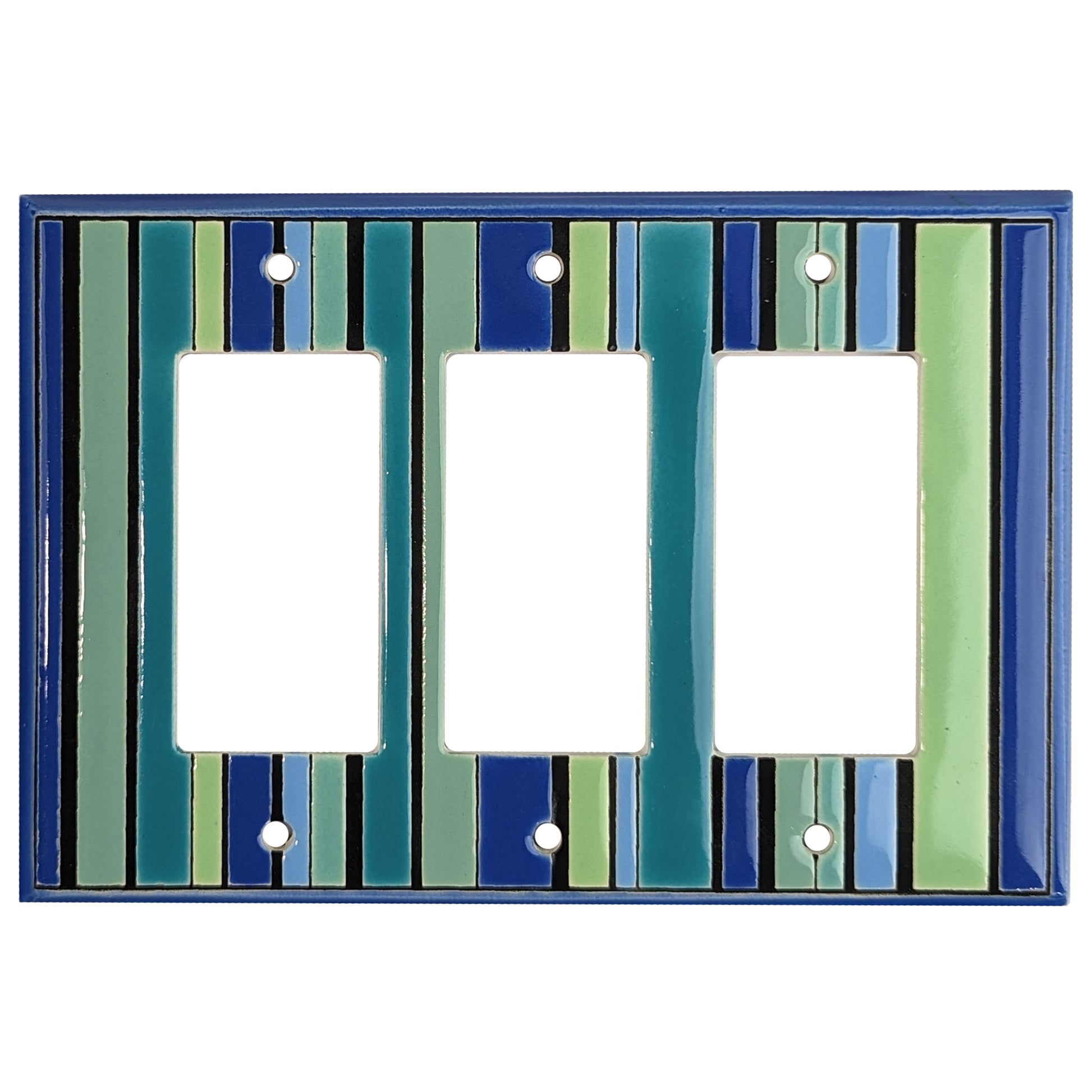 Blue Stripes Cover Plates 3 Rocker Wallplate