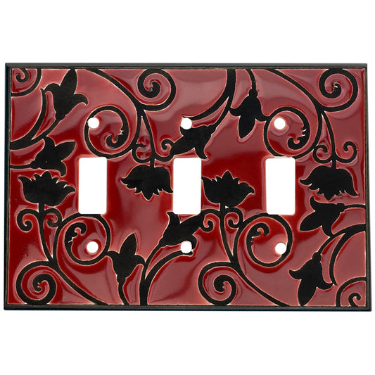 Red Filigree Cover Plates 3 Toggle Wallplate
