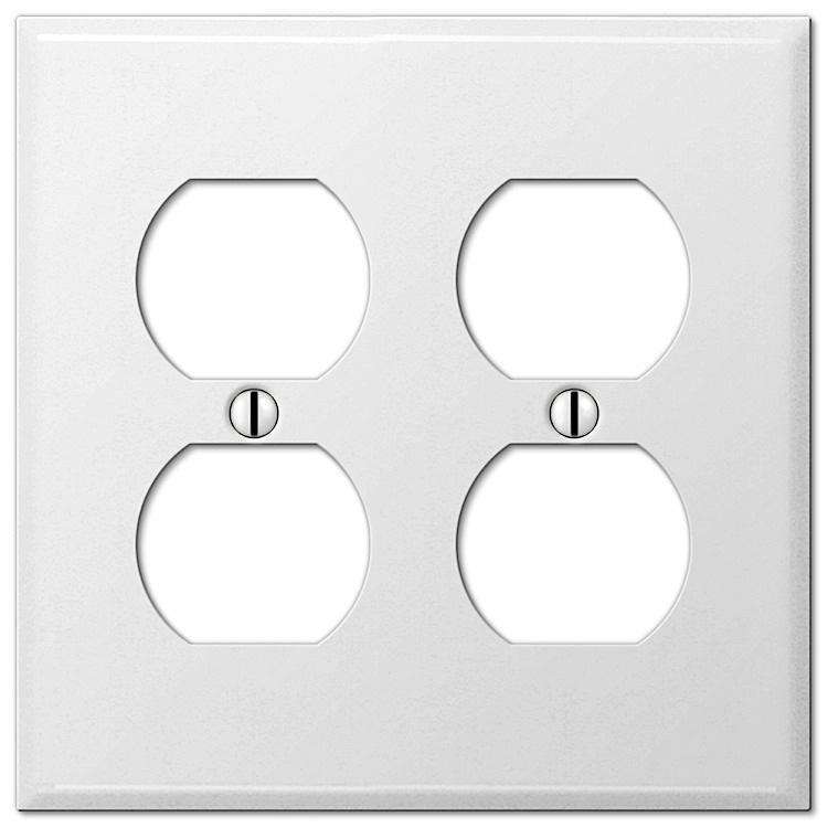Contractor White Smooth Steel 2 Duplex Outlet Wallplate - Wallplatesonline.com
