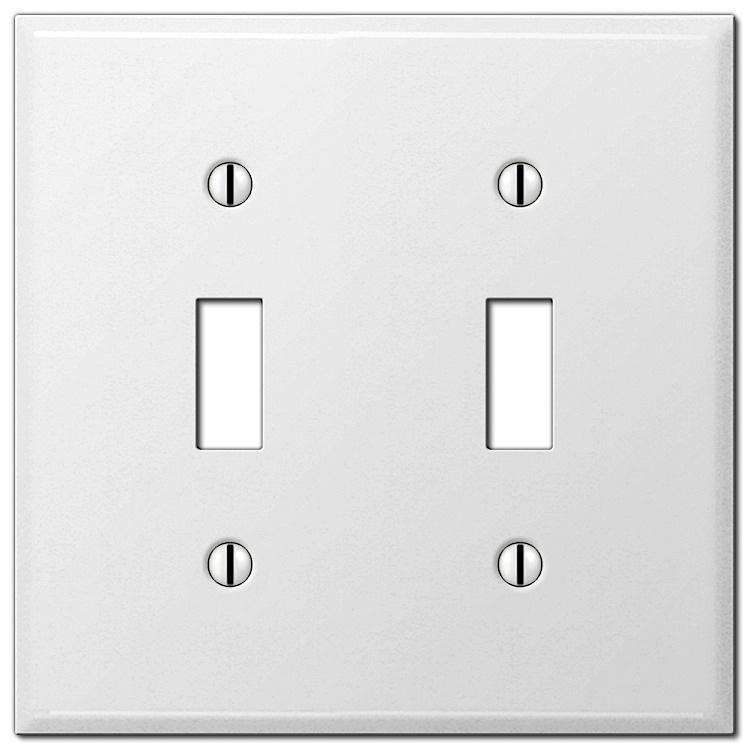 Contractor White Smooth Steel Double Toggle Wallplate