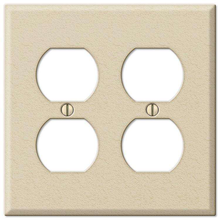 Contractor Ivory Wrinkle Steel 2 Duplex Outlet Wallplate - Wallplatesonline.com