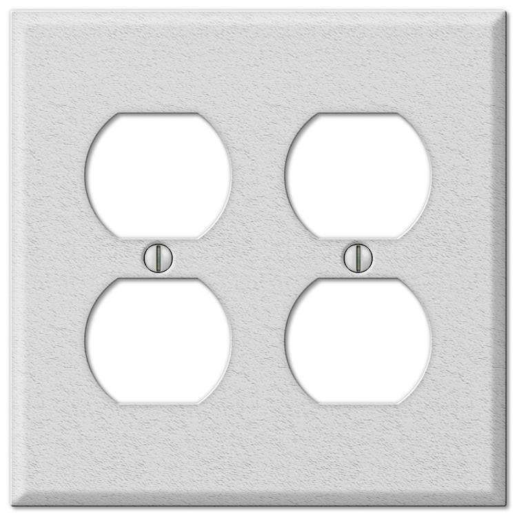 Contractor White Wrinkle Steel 2 Duplex Outlet Wallplate - Wallplatesonline.com