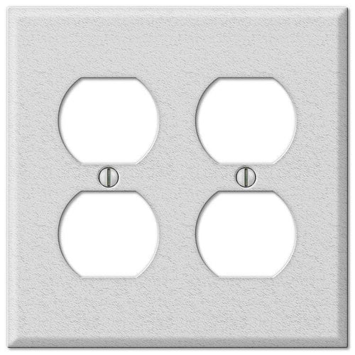 Contractor White Wrinkle Steel 2 Duplex Outlet Wallplate - Wallplatesonline.com