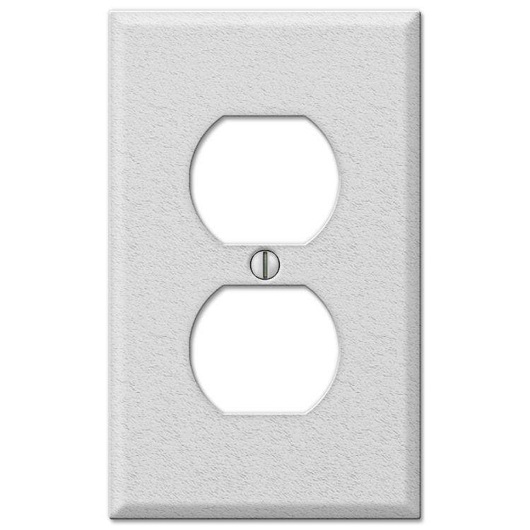 Contractor White Wrinkle Steel Duplex Outlet Wallplate - Wallplatesonline.com