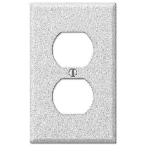 Contractor White Wrinkle Steel Duplex Outlet Wallplate - Wallplatesonline.com