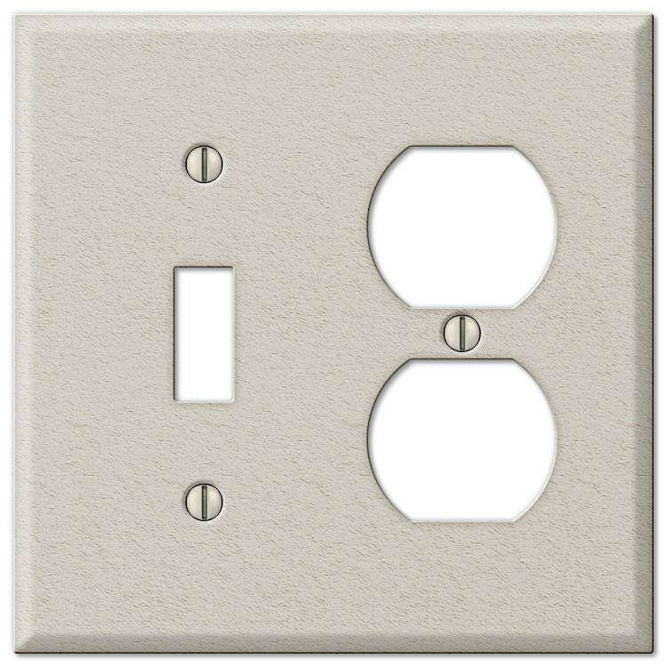 Contractor Light Almond Wrinkle Steel Cover PlatesDuplex Outlet Wallplate - Wallplatesonline.com