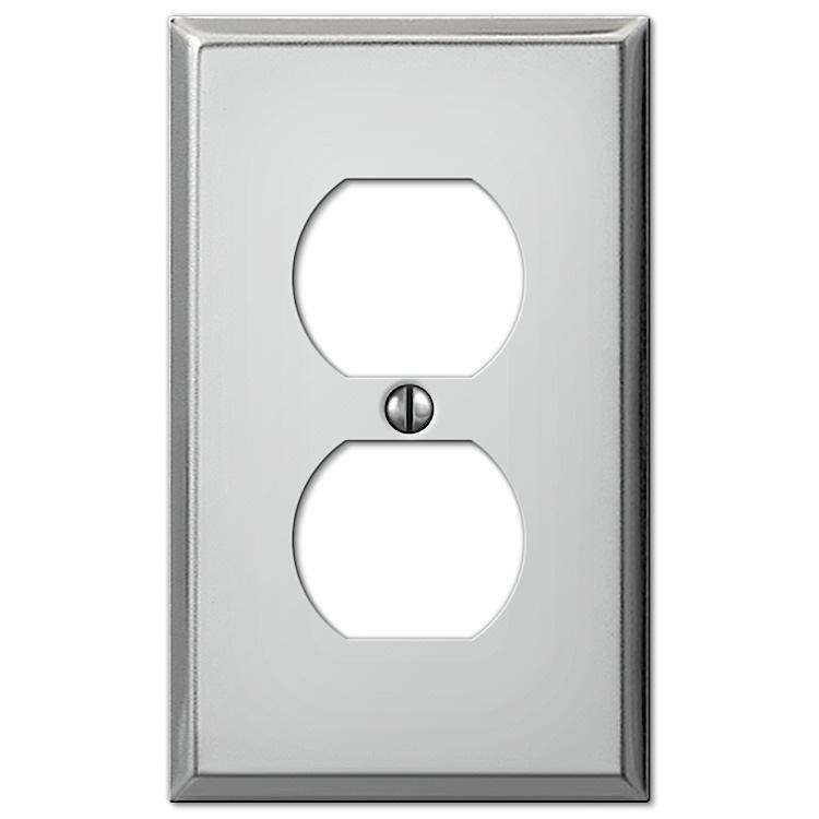 Contractor Polished Chrome Steel Duplex Outlet Wallplate - Wallplatesonline.com