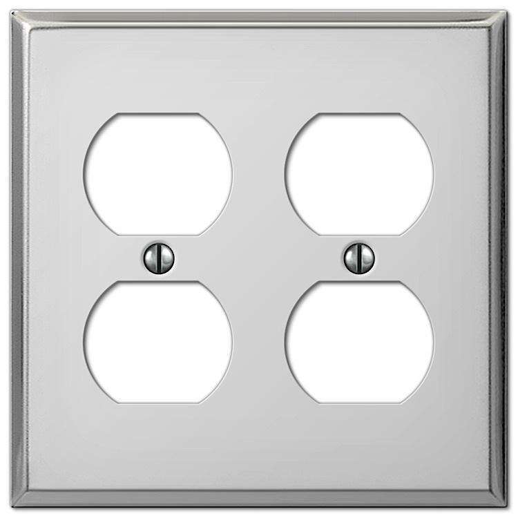 Contractor Polished Chrome Steel 2 Duplex Outlet Wallplate - Wallplatesonline.com