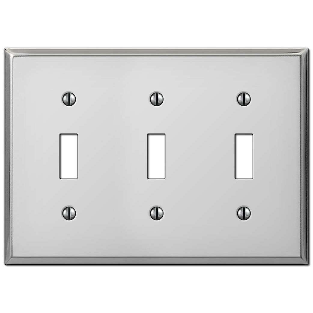 Contractor Polished Chrome Steel Triple Toggle Wallplate - Wallplatesonline.com