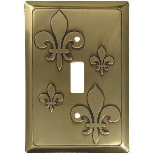 Fleur-de-Lis Antique Brass Single Toggle Switchplate