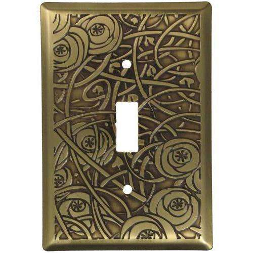 Deco Floral Antique Brass Single Toggle Switchplate