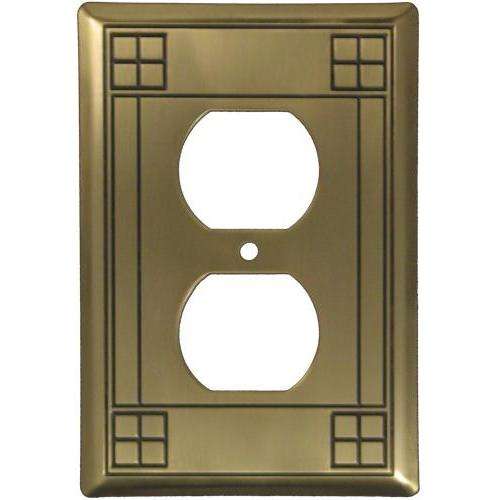 Arts and Crafts Antique Brass Duplex Outlet Switchplate:Wallplatesonline.com