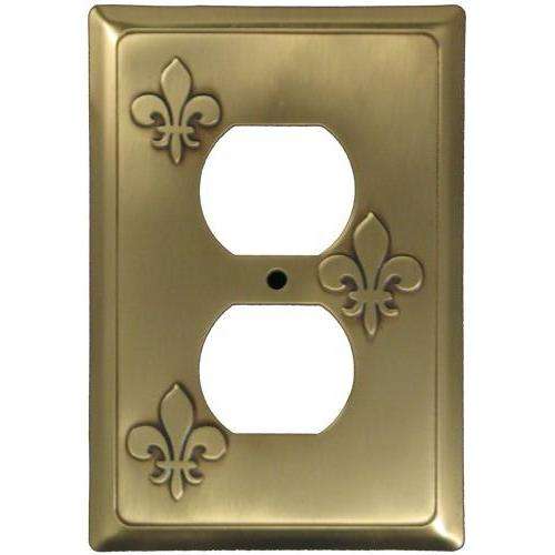 Fleur-de-Lis Antique Brass Duplex Outlet Switchplate:Wallplatesonline.com