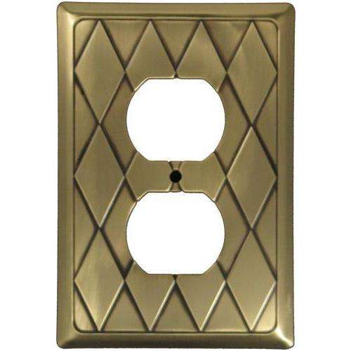 Diamond Antique Brass Duplex Outlet Switchplate:Wallplatesonline.com
