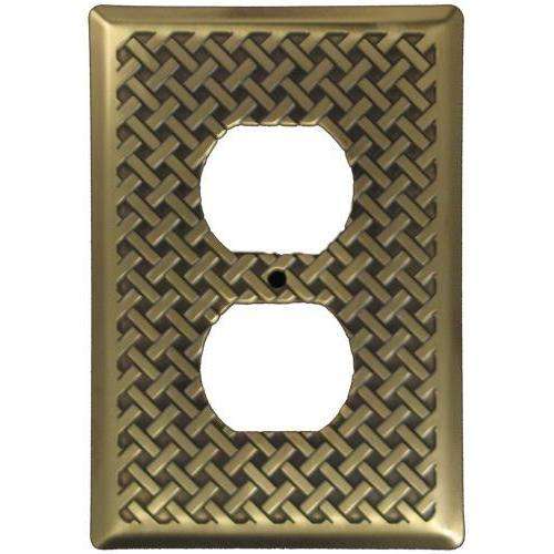 Weave Antique Brass Duplex Outlet Switchplate