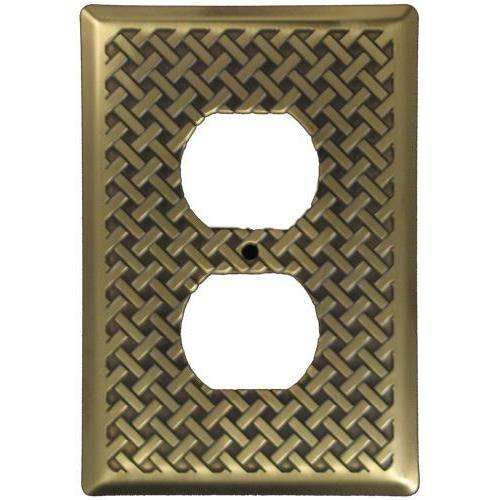 Weave Antique Brass Duplex Outlet Switchplate:Wallplatesonline.com