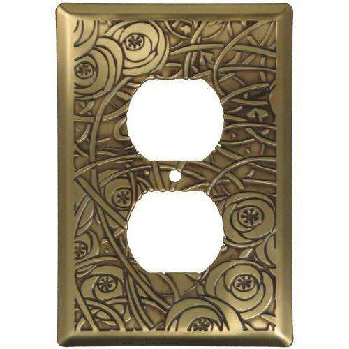 Deco Floral Antique Brass Duplex Outlet Switchplate