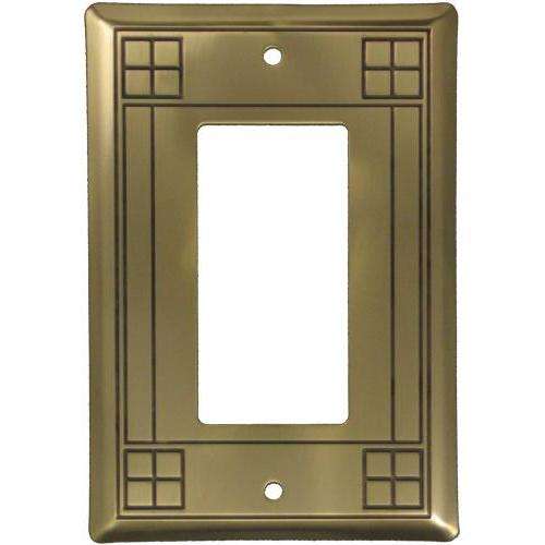 Arts and Crafts Antique Brass Single Rocker Switchplate