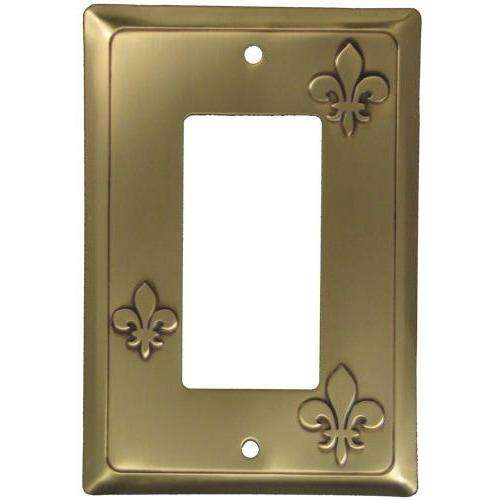Fleur-de-Lis Antique Brass Single Rocker Switchplate